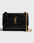 Saint Laurent Sunset Medium YSL Crossbody Bag-Croc-Embossed Leather
