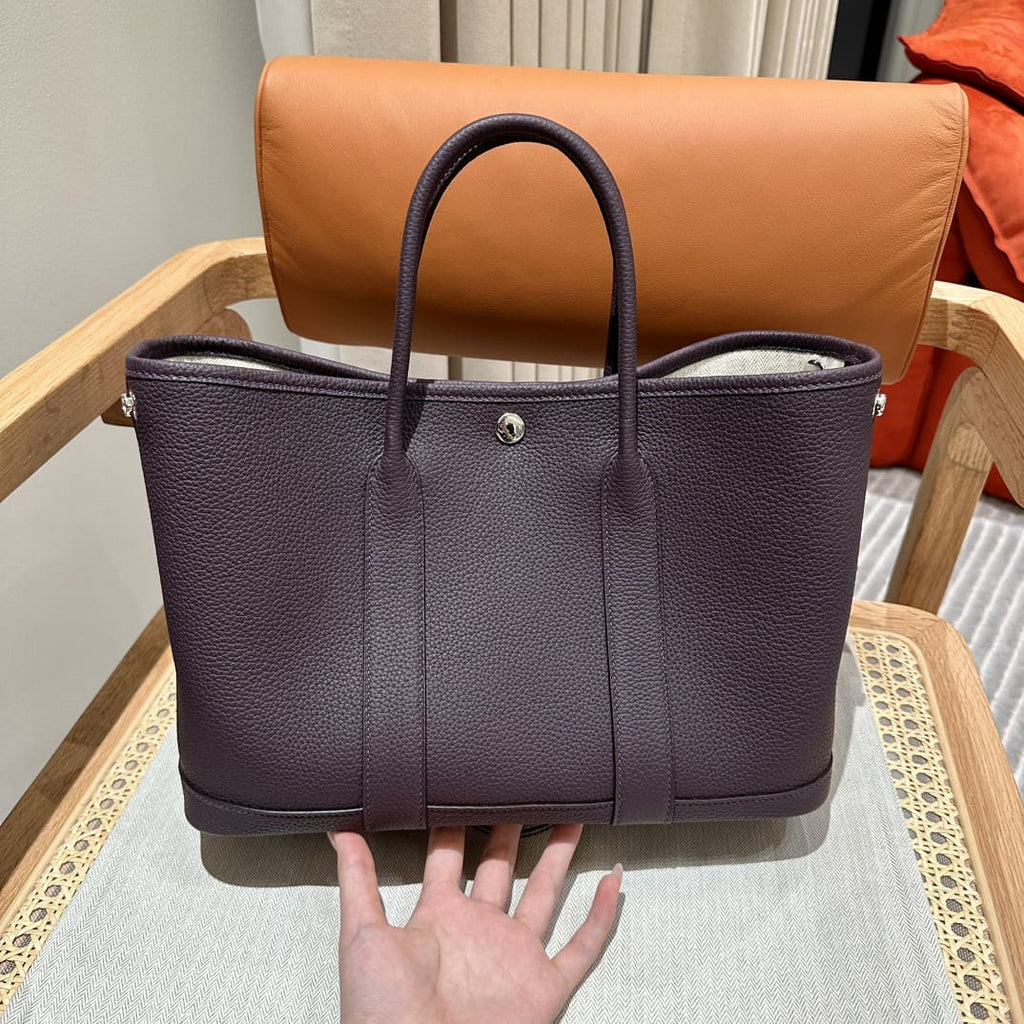 HERMÈS  Garden Party TPM 30 Cassis Negonda Leather Tote Bag
