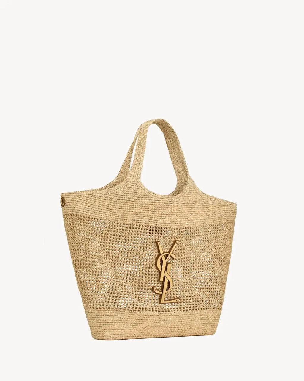 Saint Laurent Icare In Raffia Naturel And Brown Gold