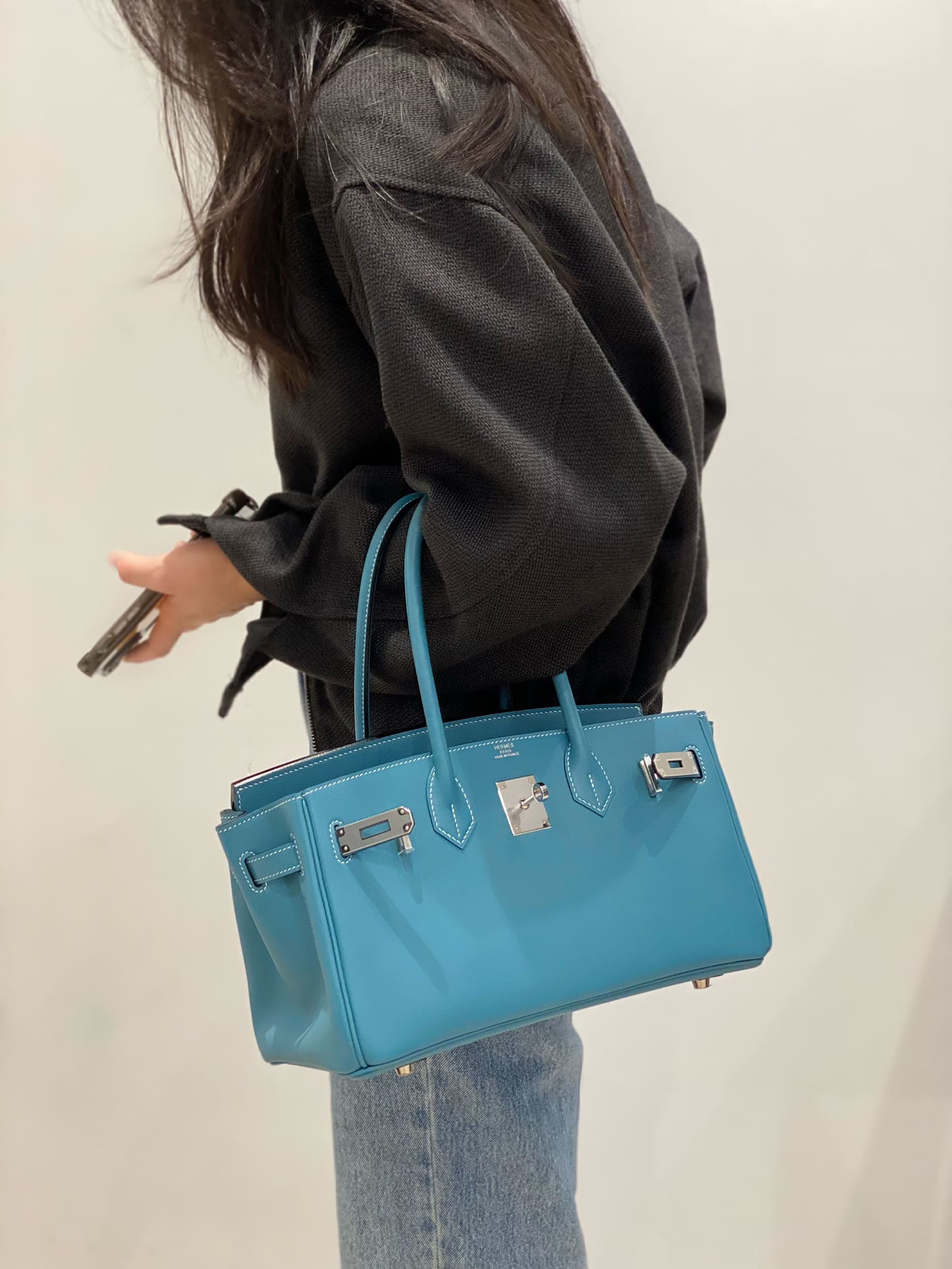 Hermès Blue Jean Shoulder Birkin 29 Palladium Hardware