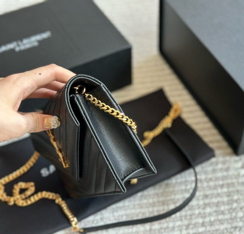 SAINT LAURENT Cassandre Envelope Chain matelassé textured-leather wallet