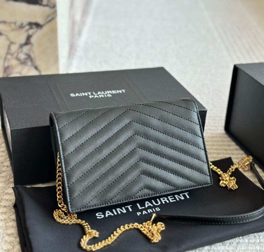 SAINT LAURENT Cassandre Envelope Chain matelassé textured-leather wallet