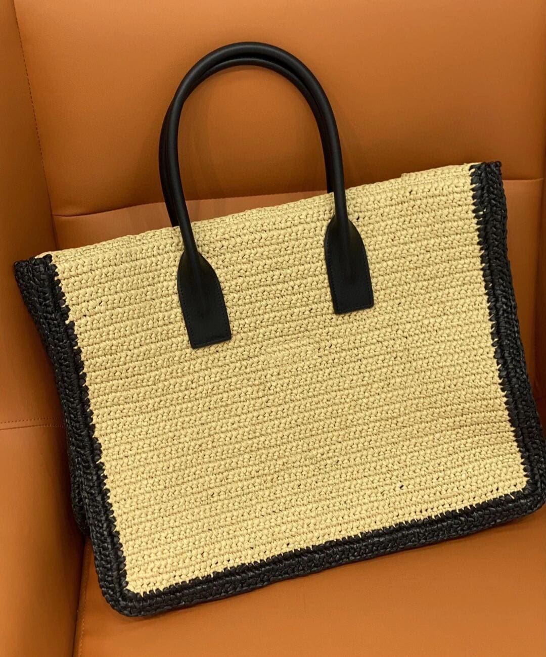 SAINTAURENT rive gauche tote bag in raffia and leather
