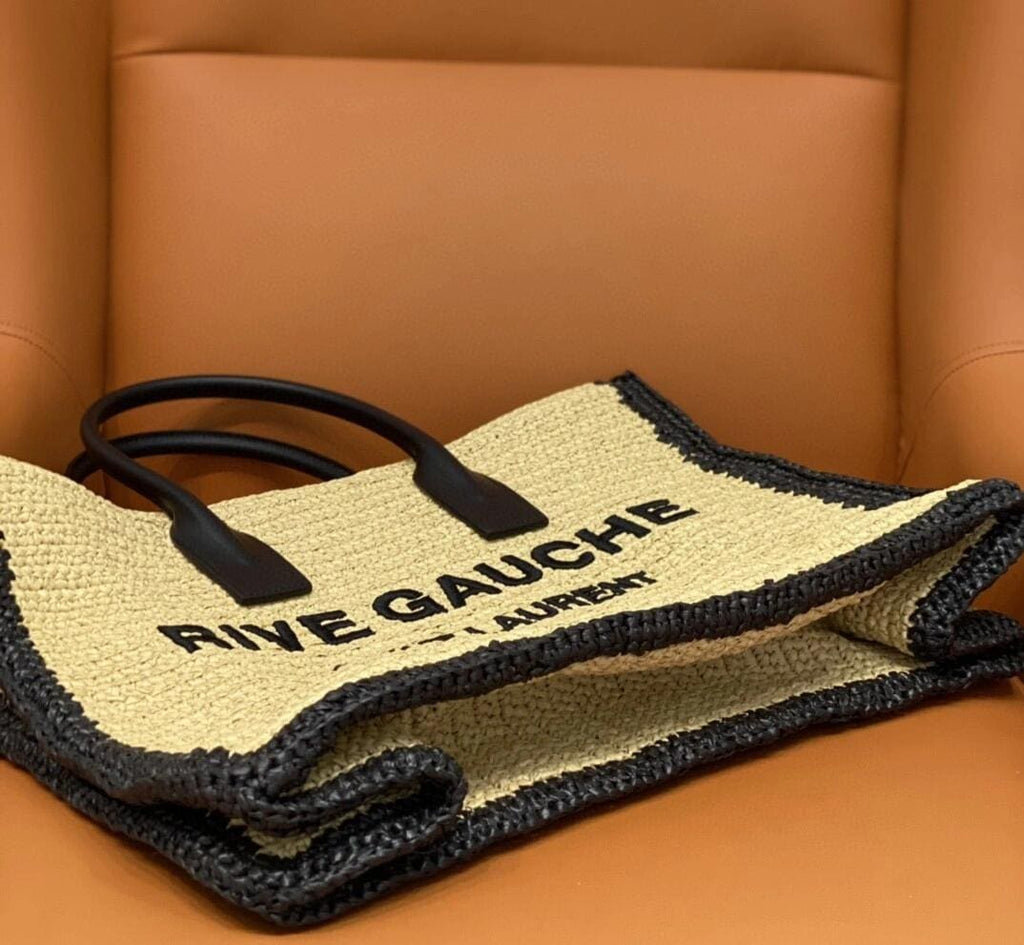 SAINTAURENT rive gauche tote bag in raffia and leather