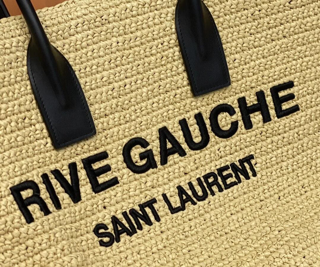 SAINTAURENT rive gauche tote bag in raffia and leather