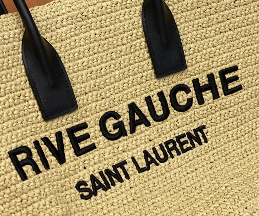 SAINTAURENT rive gauche tote bag in raffia and leather