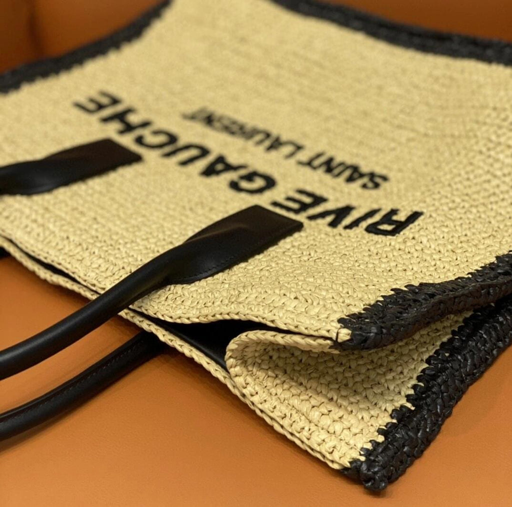 SAINTAURENT rive gauche tote bag in raffia and leather