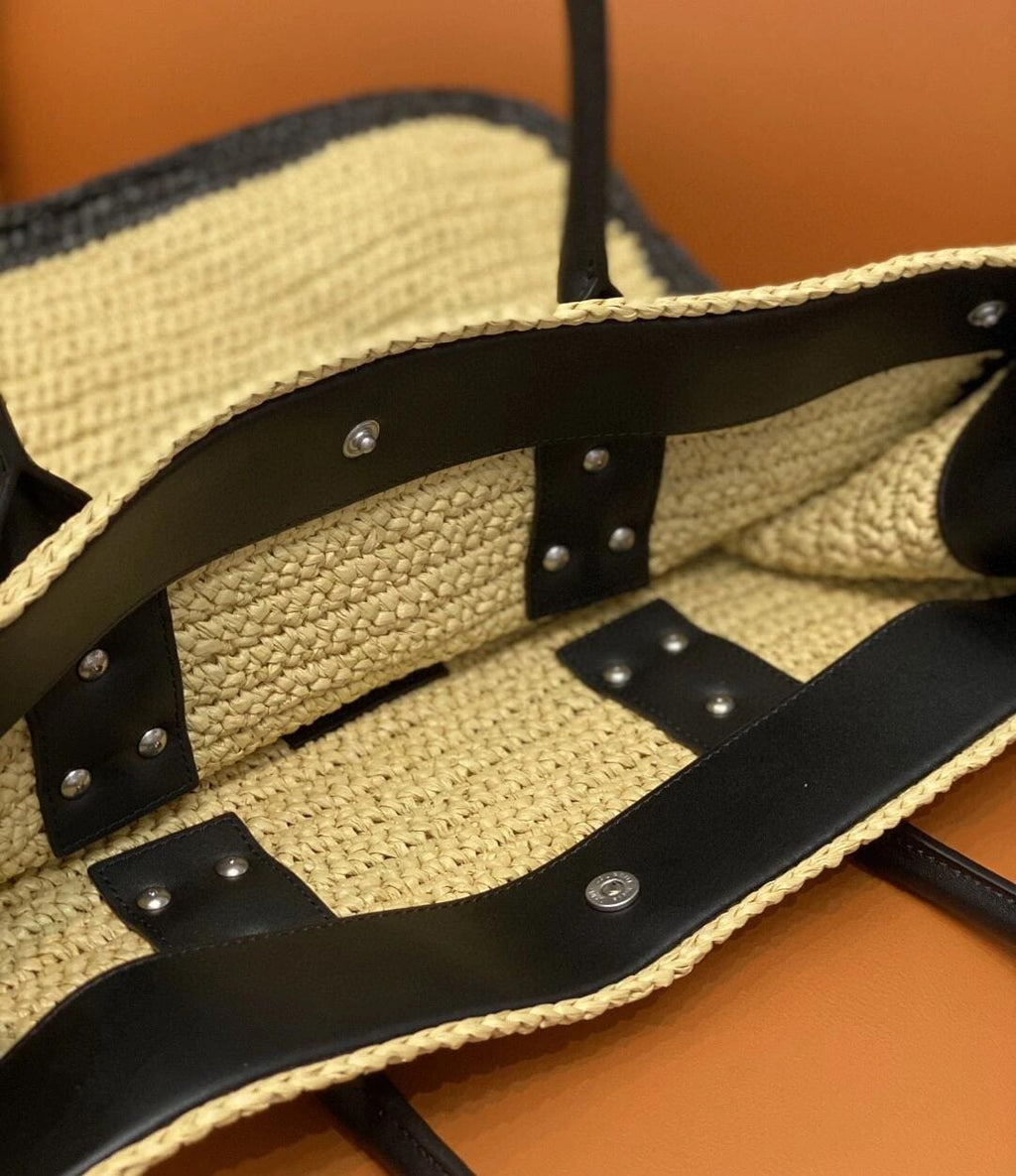 SAINTAURENT rive gauche tote bag in raffia and leather