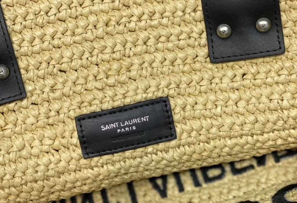 SAINTAURENT rive gauche tote bag in raffia and leather