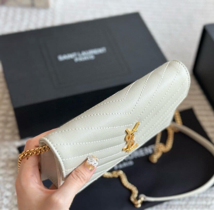 SAINT LAURENT Cassandre Envelope Chain matelassé textured-leather wallet