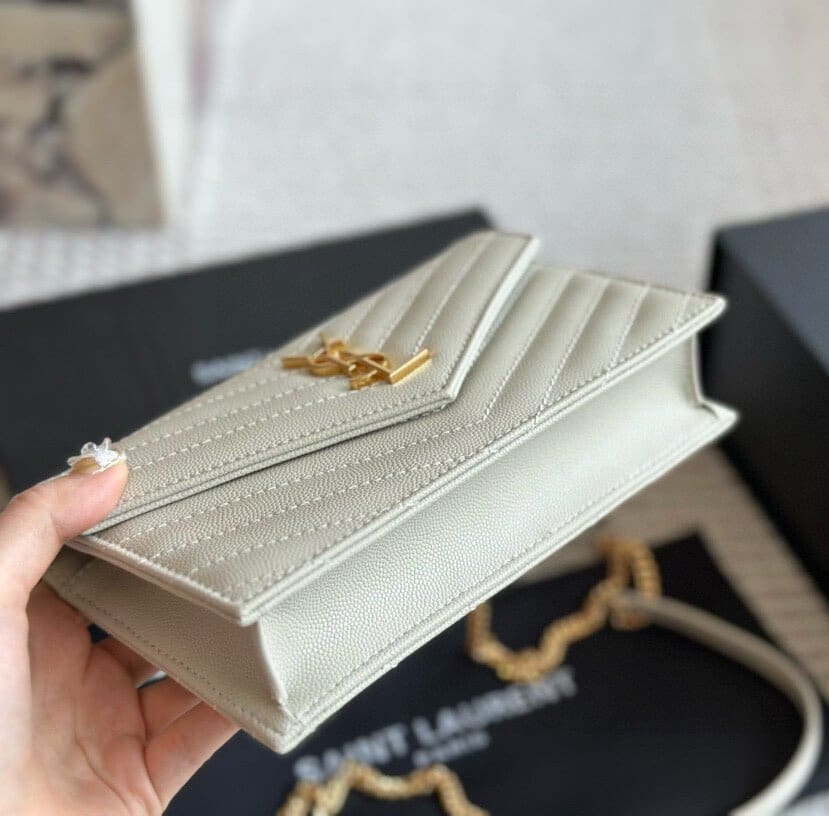 SAINT LAURENT Cassandre Envelope Chain matelassé textured-leather wallet