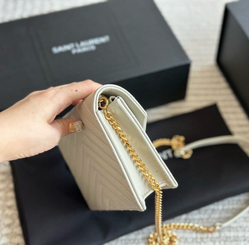 SAINT LAURENT Cassandre Envelope Chain matelassé textured-leather wallet