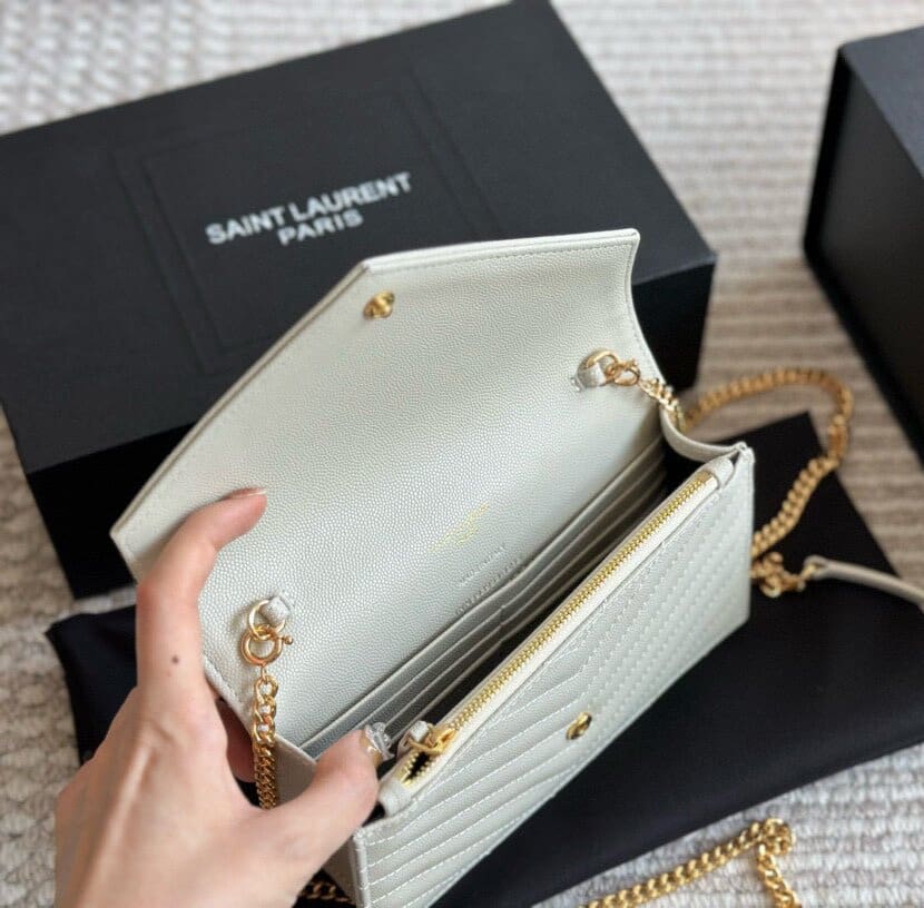 SAINT LAURENT Cassandre Envelope Chain matelassé textured-leather wallet