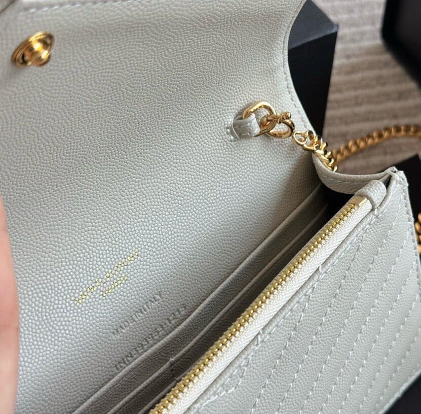 SAINT LAURENT Cassandre Envelope Chain matelassé textured-leather wallet