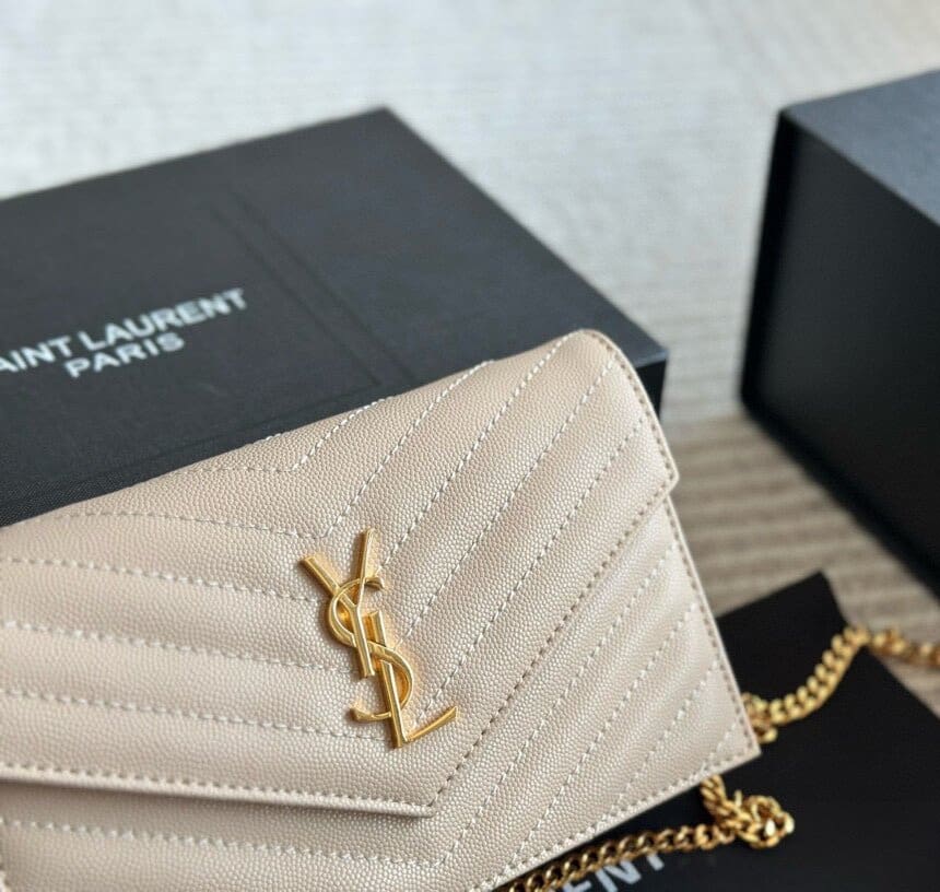 SAINT LAURENT Cassandre Envelope Chain matelassé textured-leather wallet