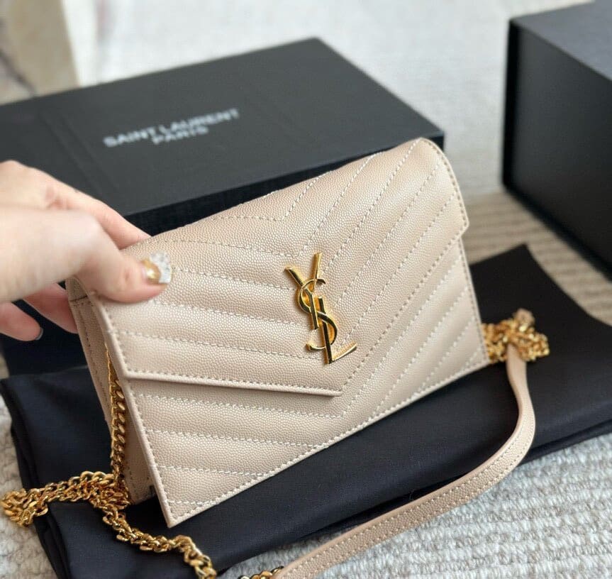 SAINT LAURENT Cassandre Envelope Chain matelassé textured-leather wallet