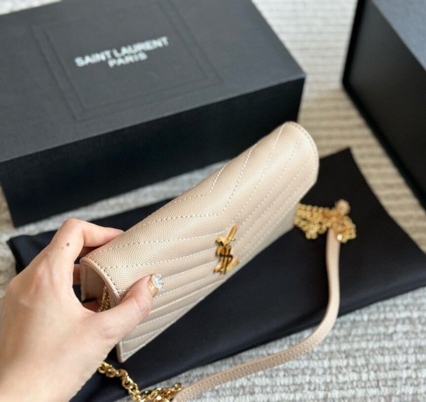 SAINT LAURENT Cassandre Envelope Chain matelassé textured-leather wallet