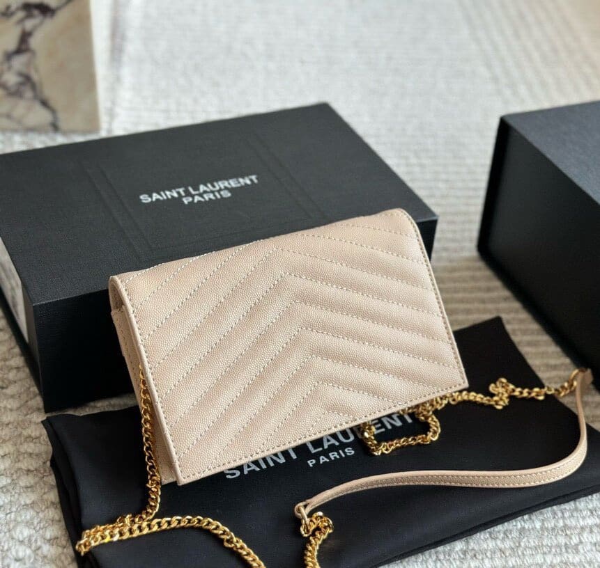 SAINT LAURENT Cassandre Envelope Chain matelassé textured-leather wallet