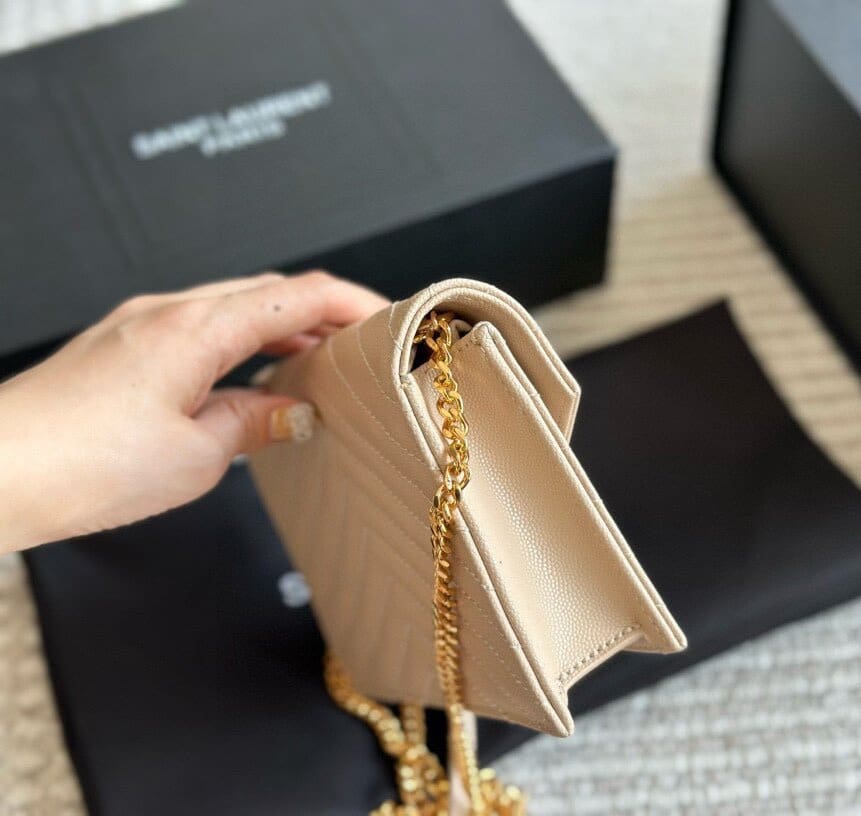 SAINT LAURENT Cassandre Envelope Chain matelassé textured-leather wallet