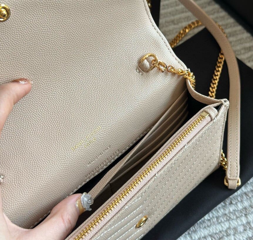 SAINT LAURENT Cassandre Envelope Chain matelassé textured-leather wallet
