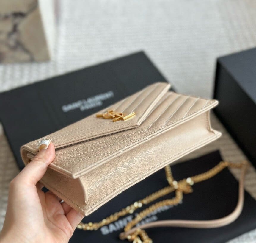 SAINT LAURENT Cassandre Envelope Chain matelassé textured-leather wallet