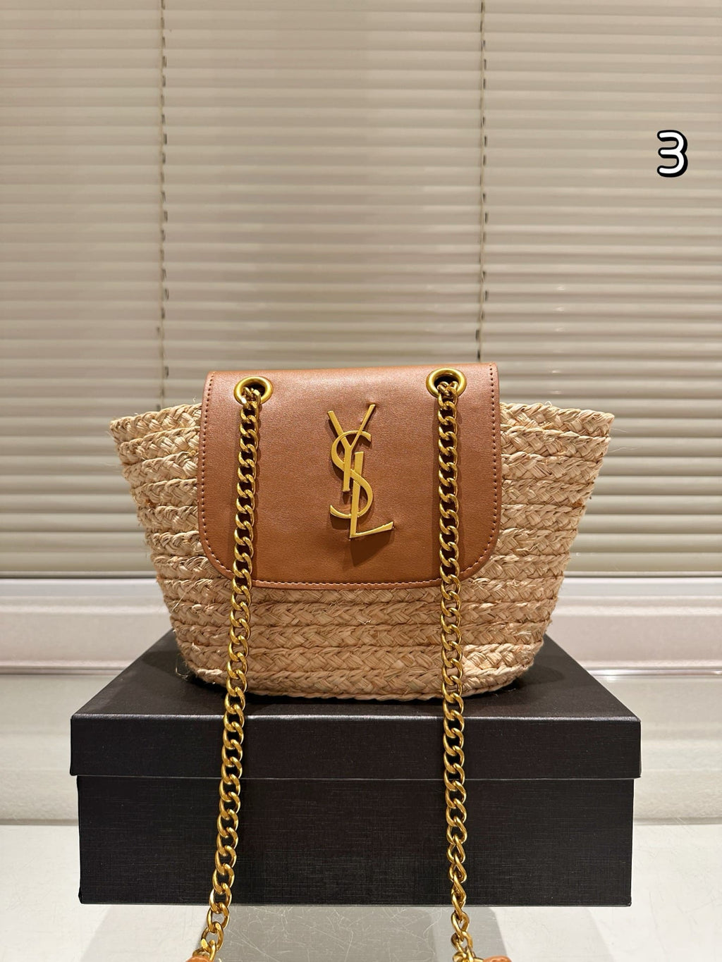 Saint Laurent Manon Mini raffia and leather shoulder bag
