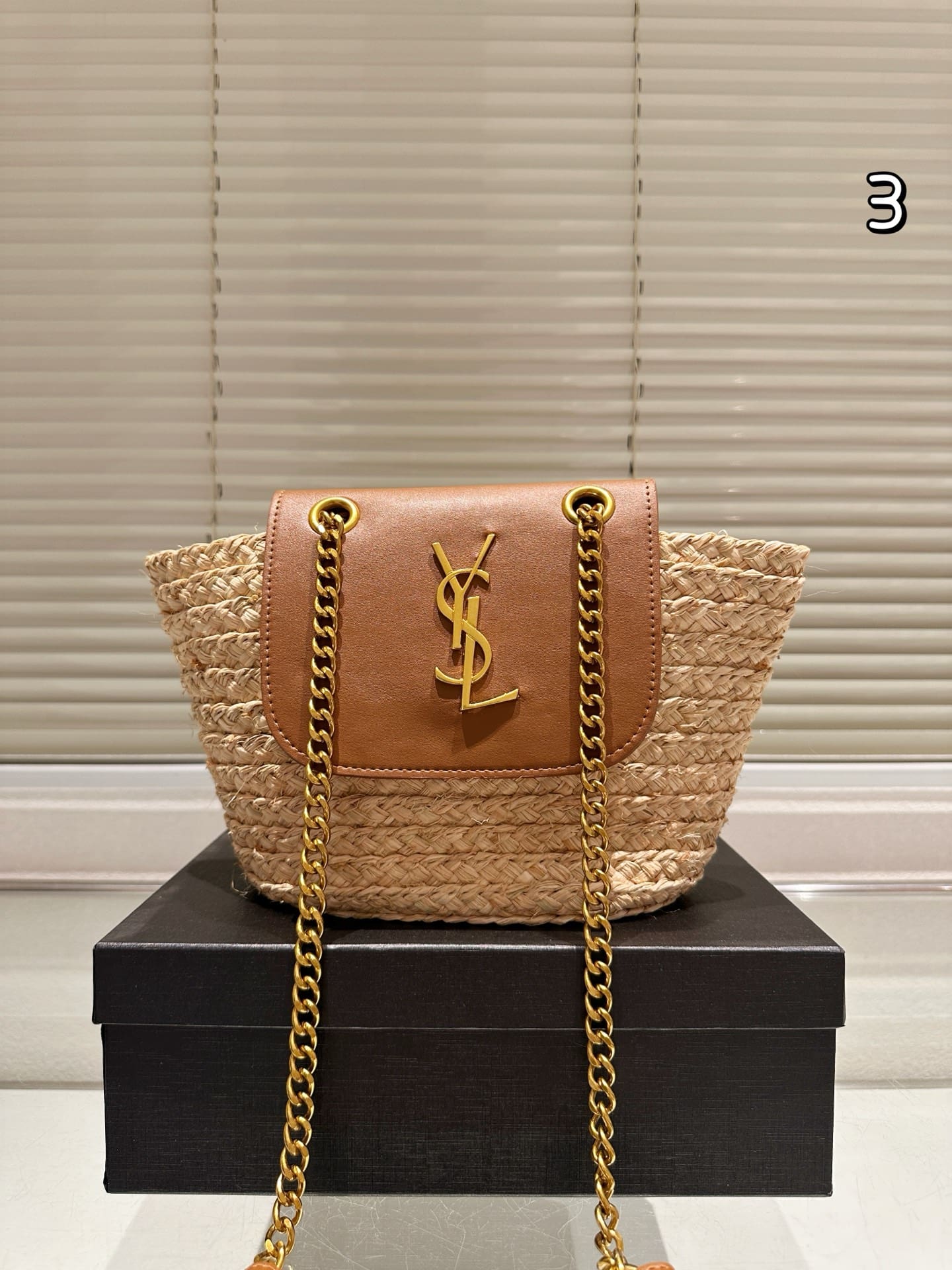 Saint Laurent Manon Mini raffia and leather shoulder bag