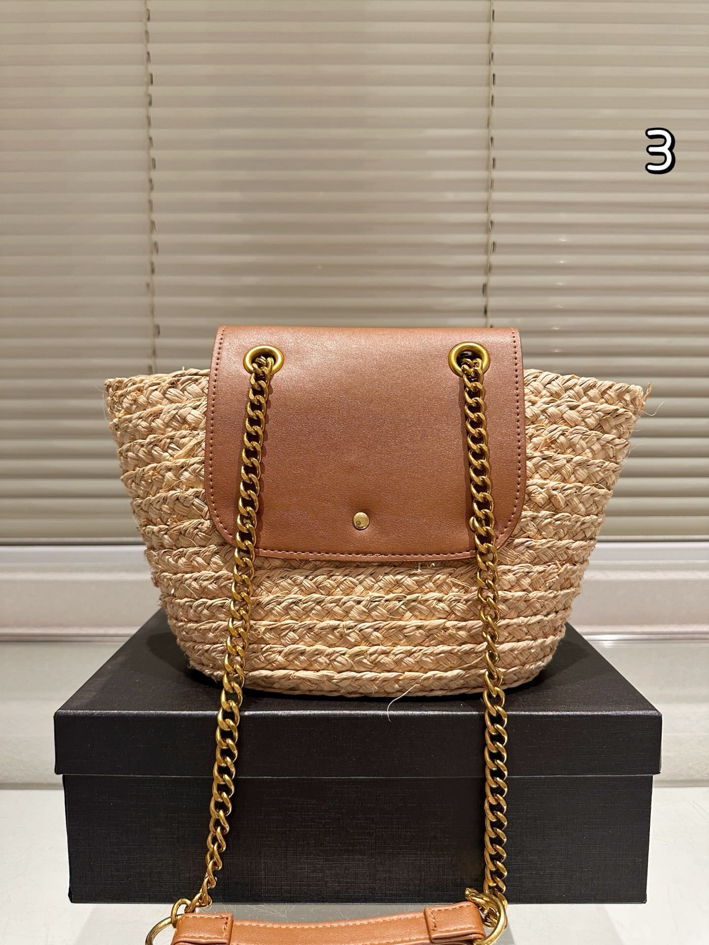 Saint Laurent Manon Mini raffia and leather shoulder bag