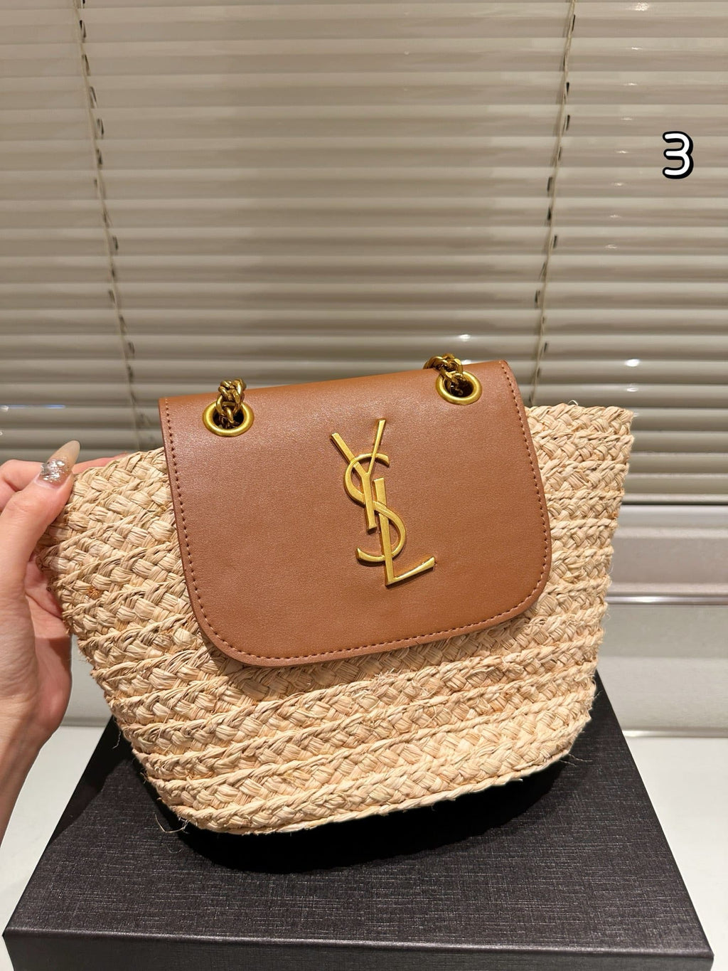 Saint Laurent Manon Mini raffia and leather shoulder bag