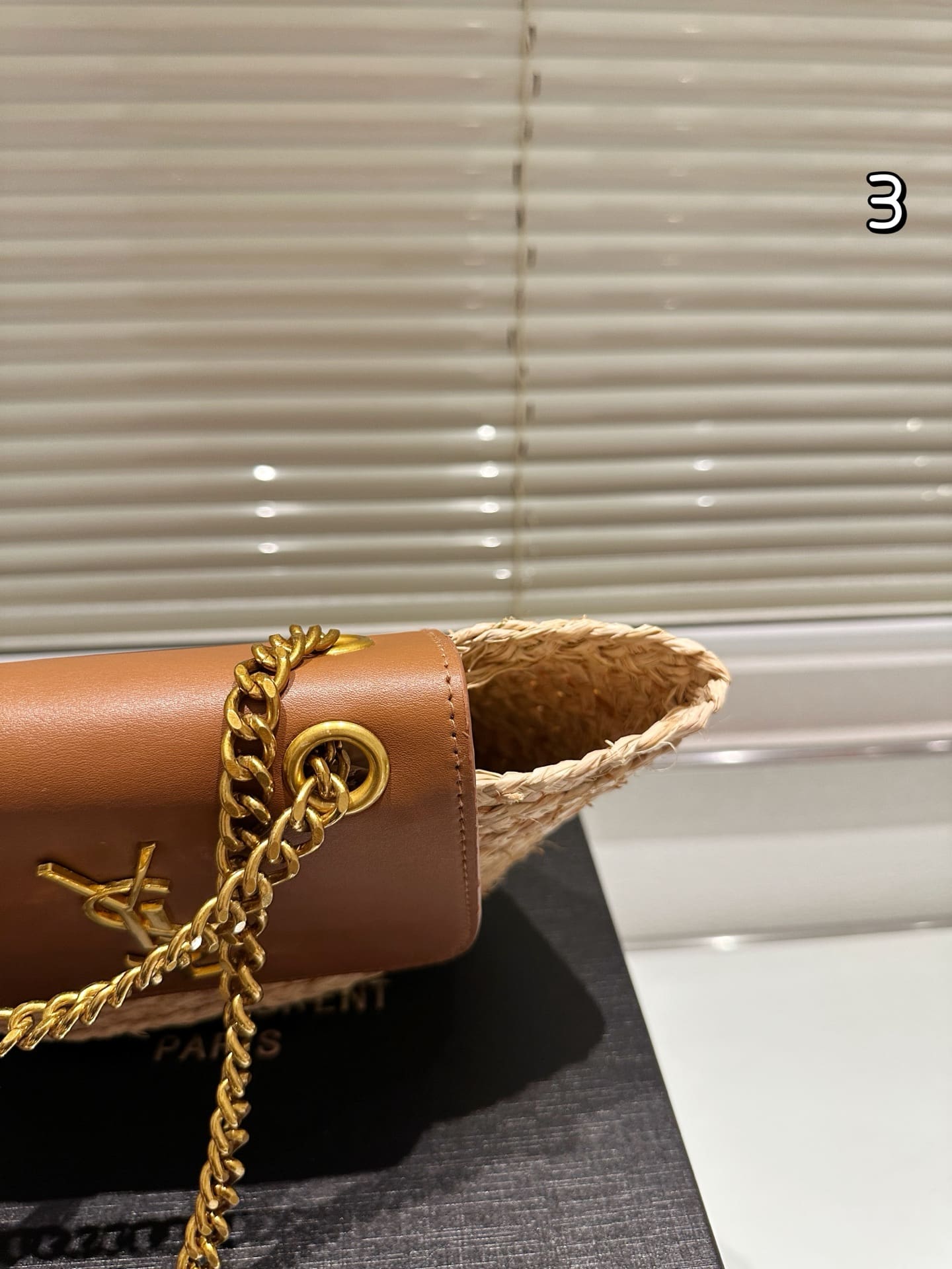 Saint Laurent Manon Mini raffia and leather shoulder bag