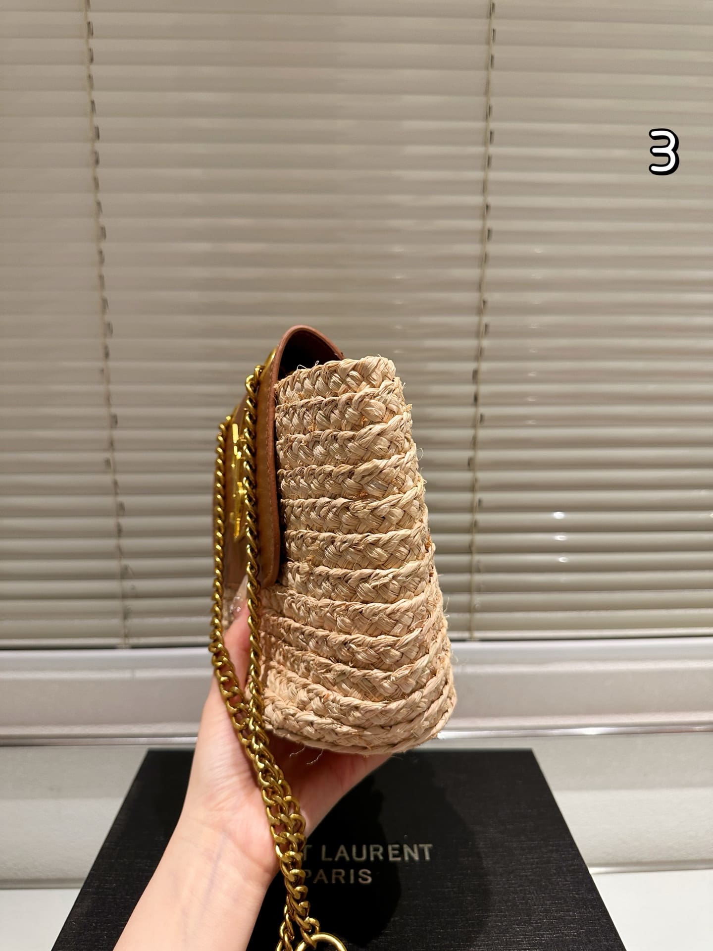 Saint Laurent Manon Mini raffia and leather shoulder bag