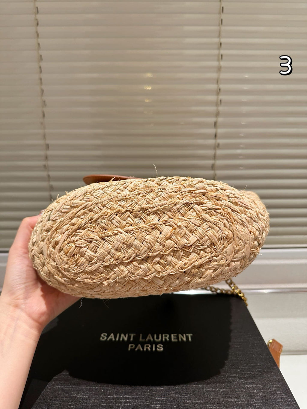 Saint Laurent Manon Mini raffia and leather shoulder bag