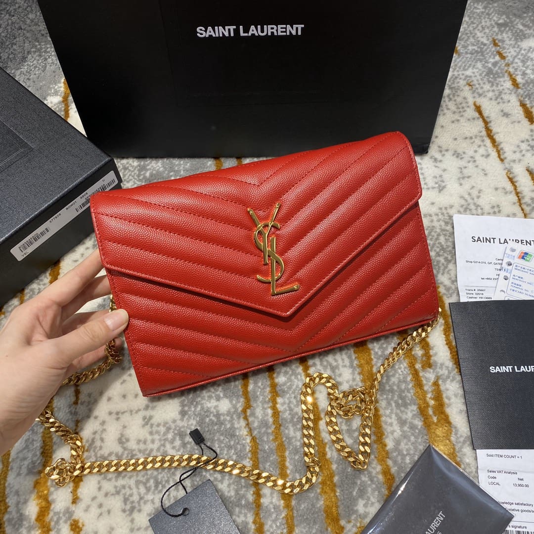 Saint Laurent Chain Wallet Grain De Poudre Matelasse
