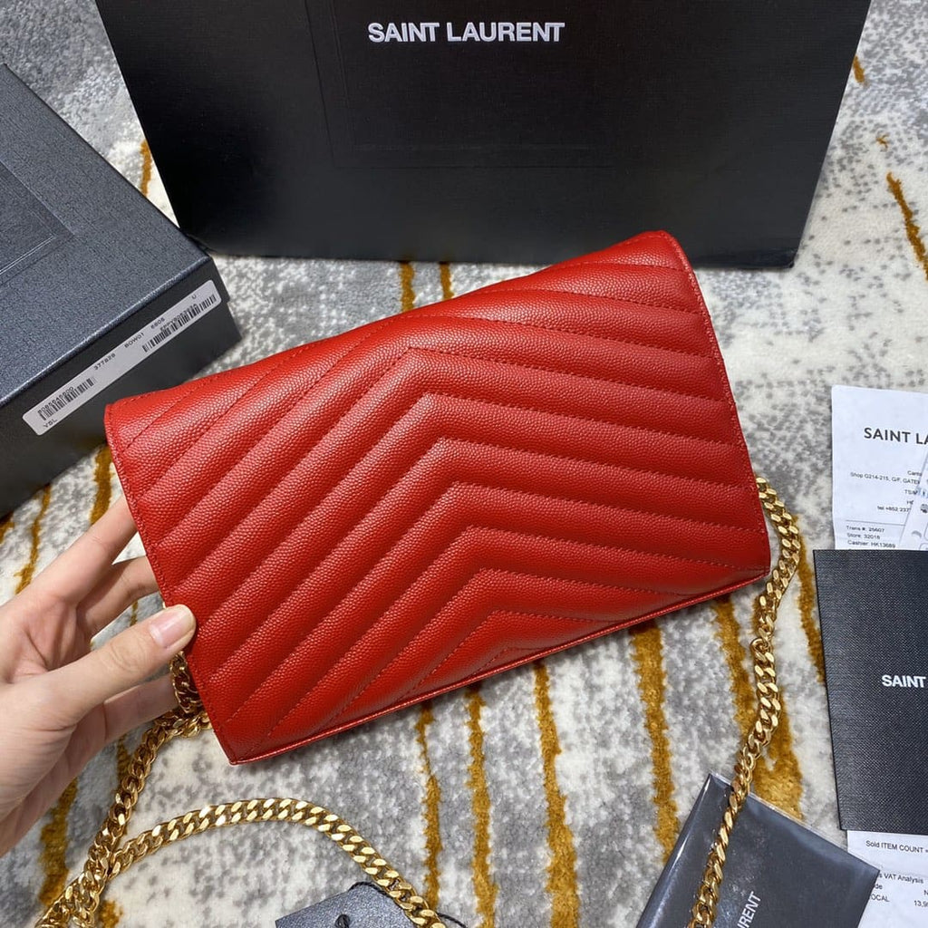 Saint Laurent Chain Wallet Grain De Poudre Matelasse