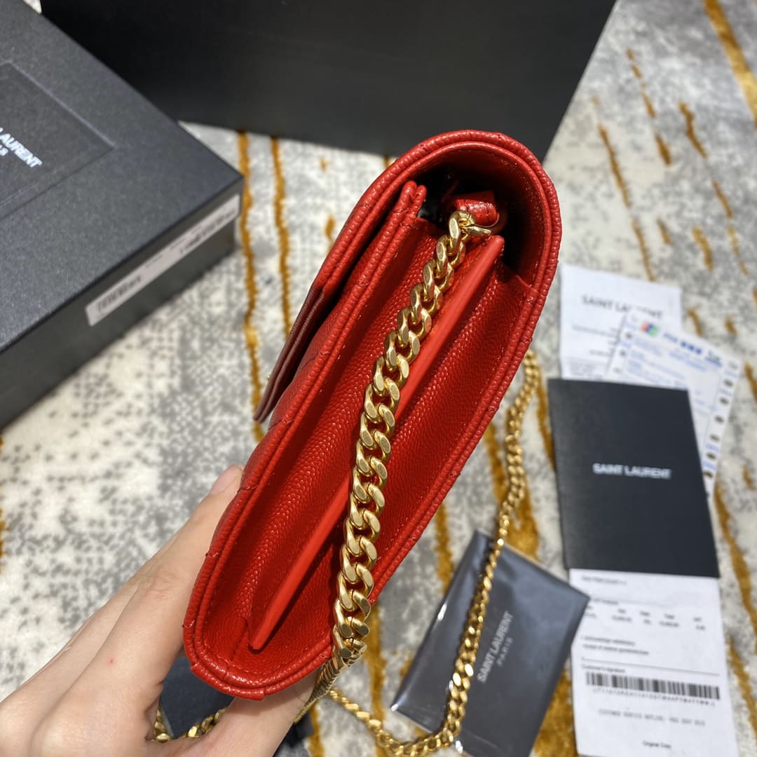 Saint Laurent Chain Wallet Grain De Poudre Matelasse
