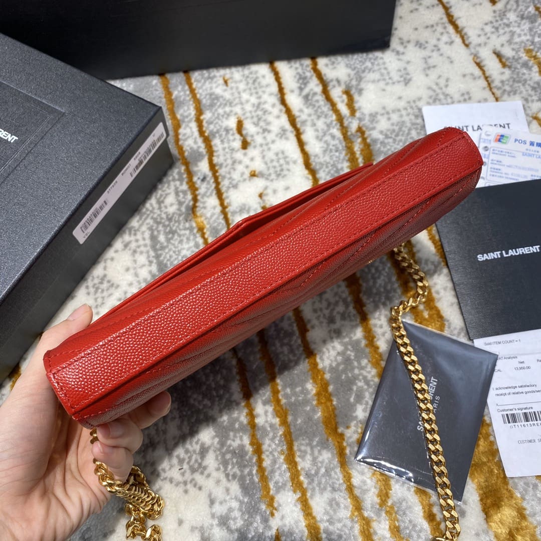 Saint Laurent Chain Wallet Grain De Poudre Matelasse