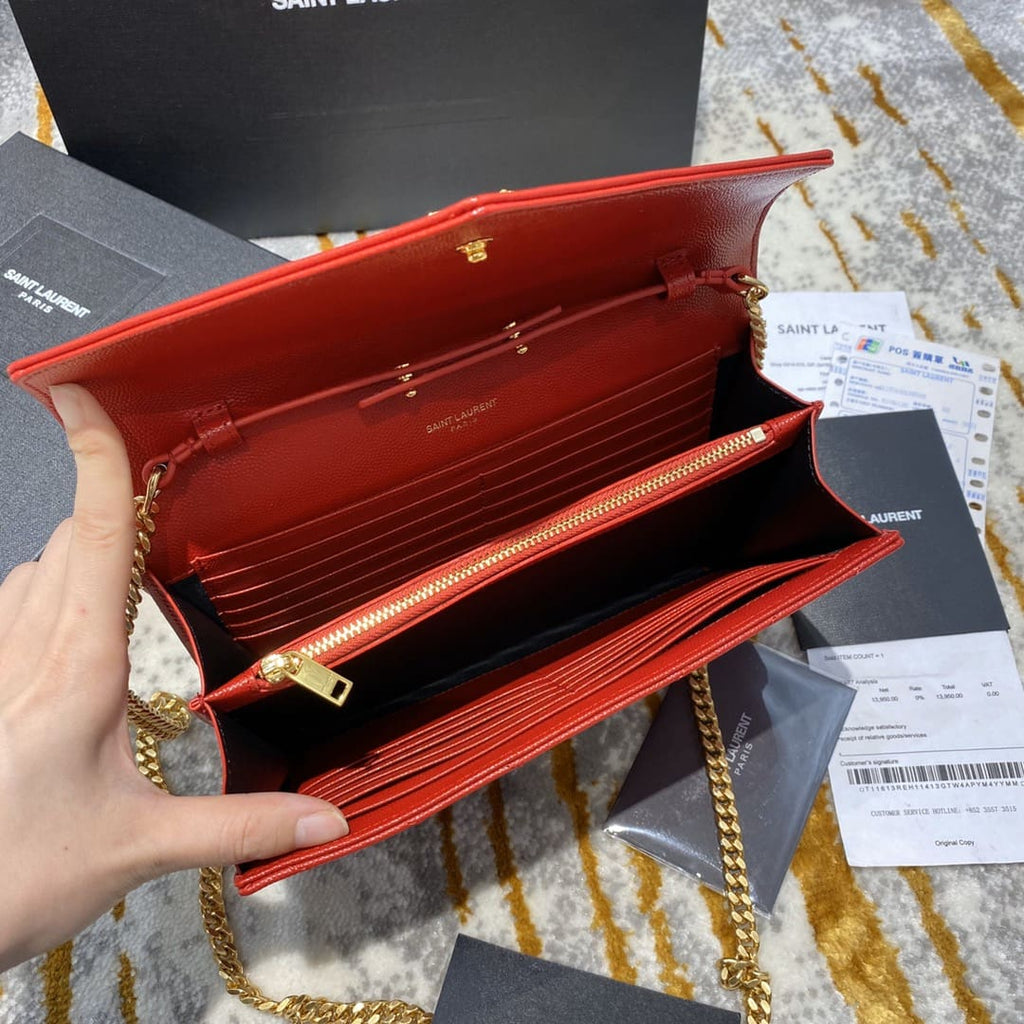 Saint Laurent Chain Wallet Grain De Poudre Matelasse
