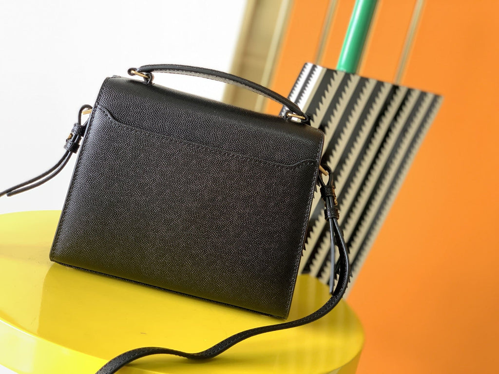 Saint Laurent Black Grain De Poudre Mini Cassandra Top Handle Bag