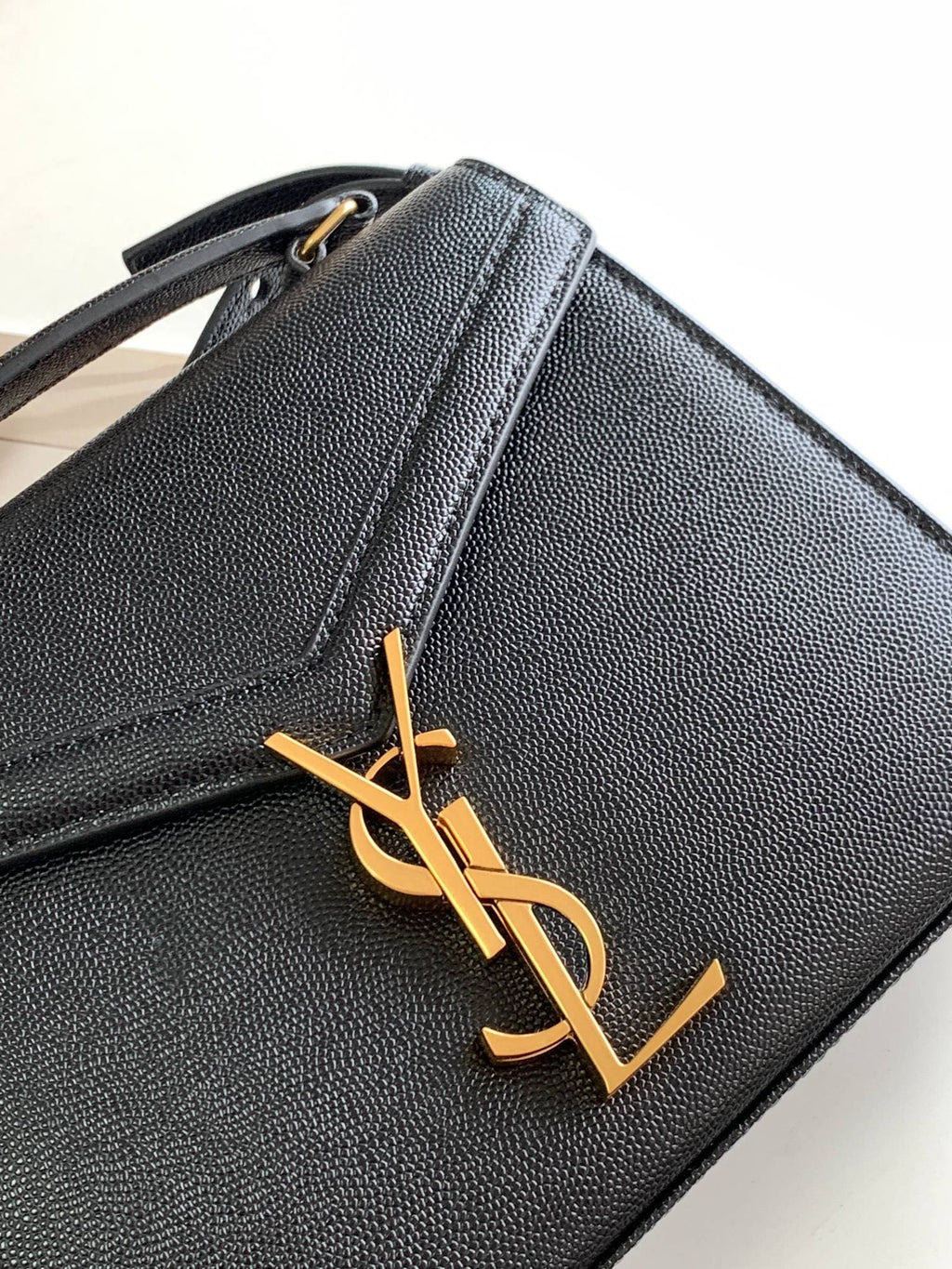 Saint Laurent Black Grain De Poudre Mini Cassandra Top Handle Bag