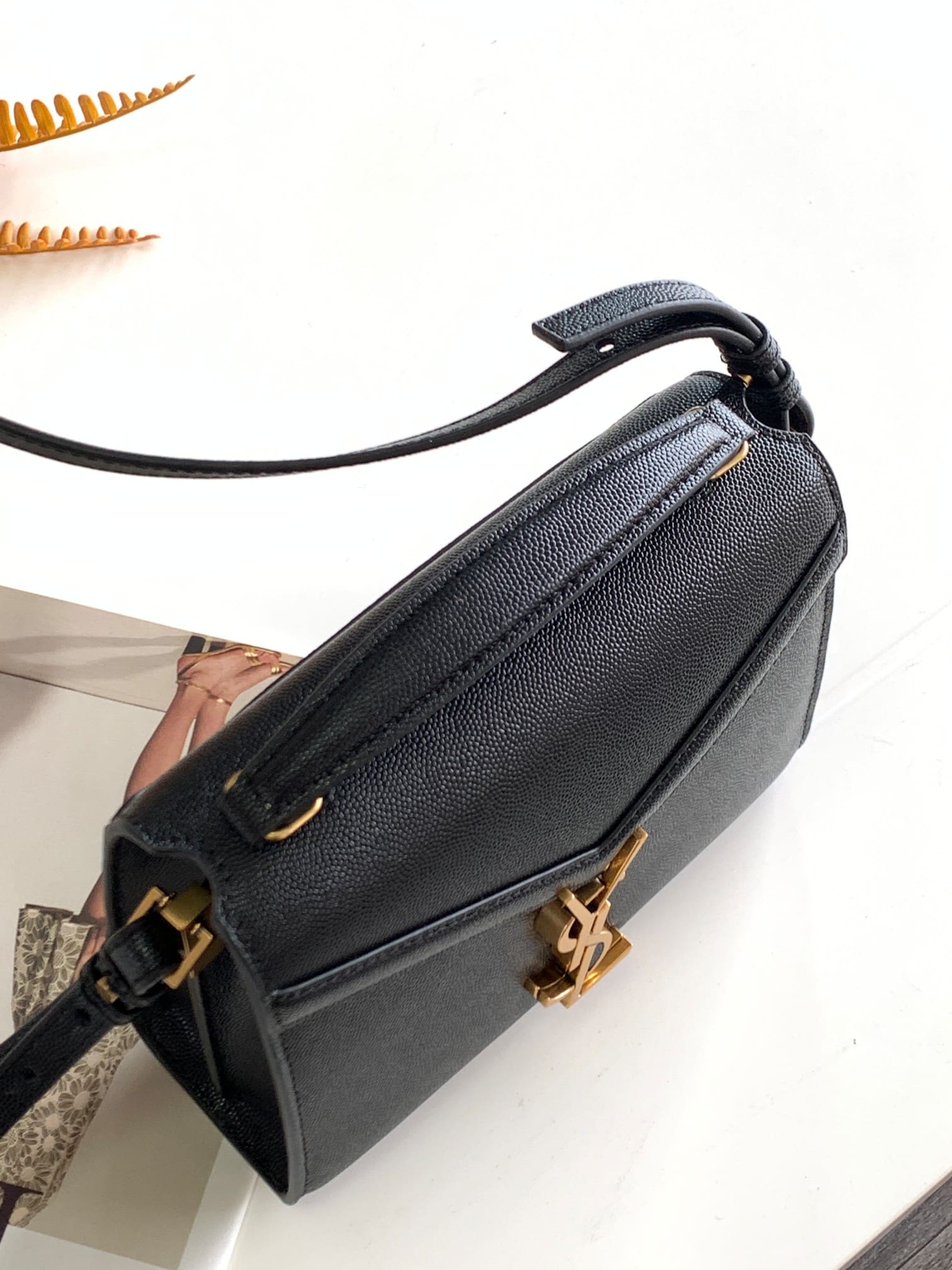 Saint Laurent Black Grain De Poudre Mini Cassandra Top Handle Bag