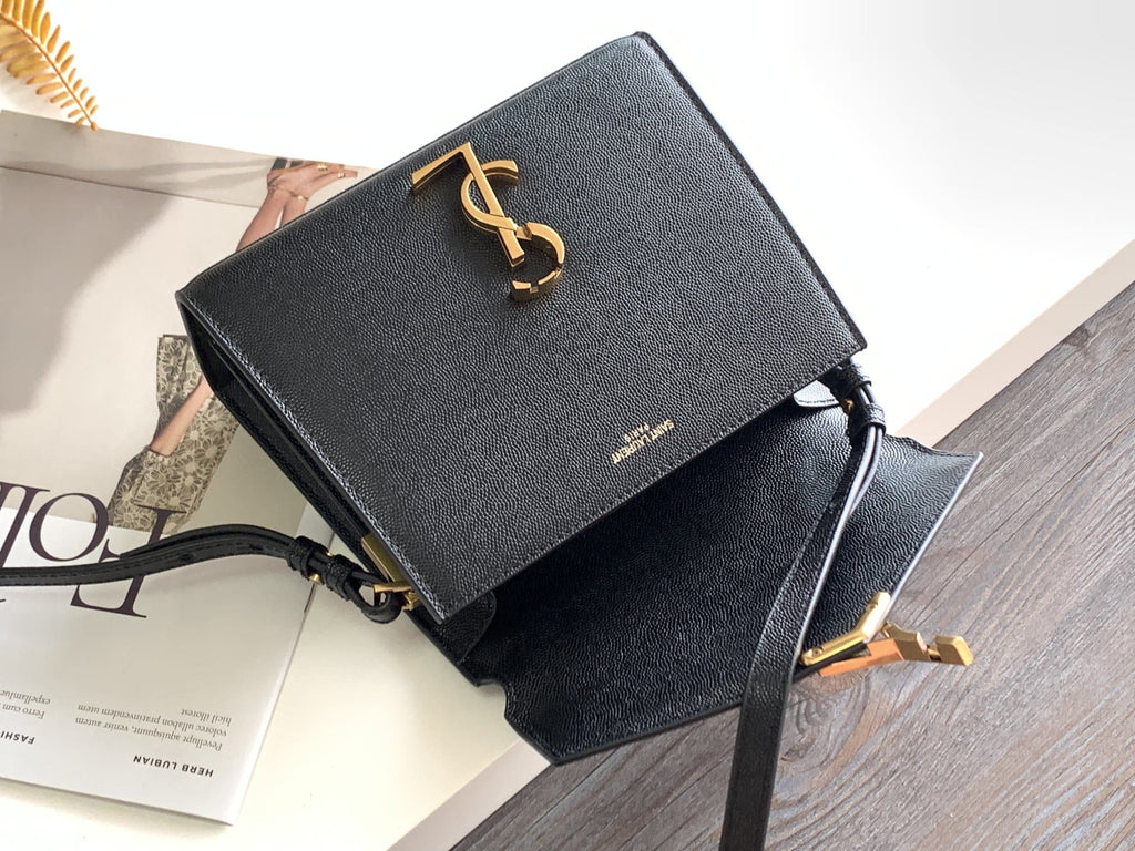 Saint Laurent Black Grain De Poudre Mini Cassandra Top Handle Bag