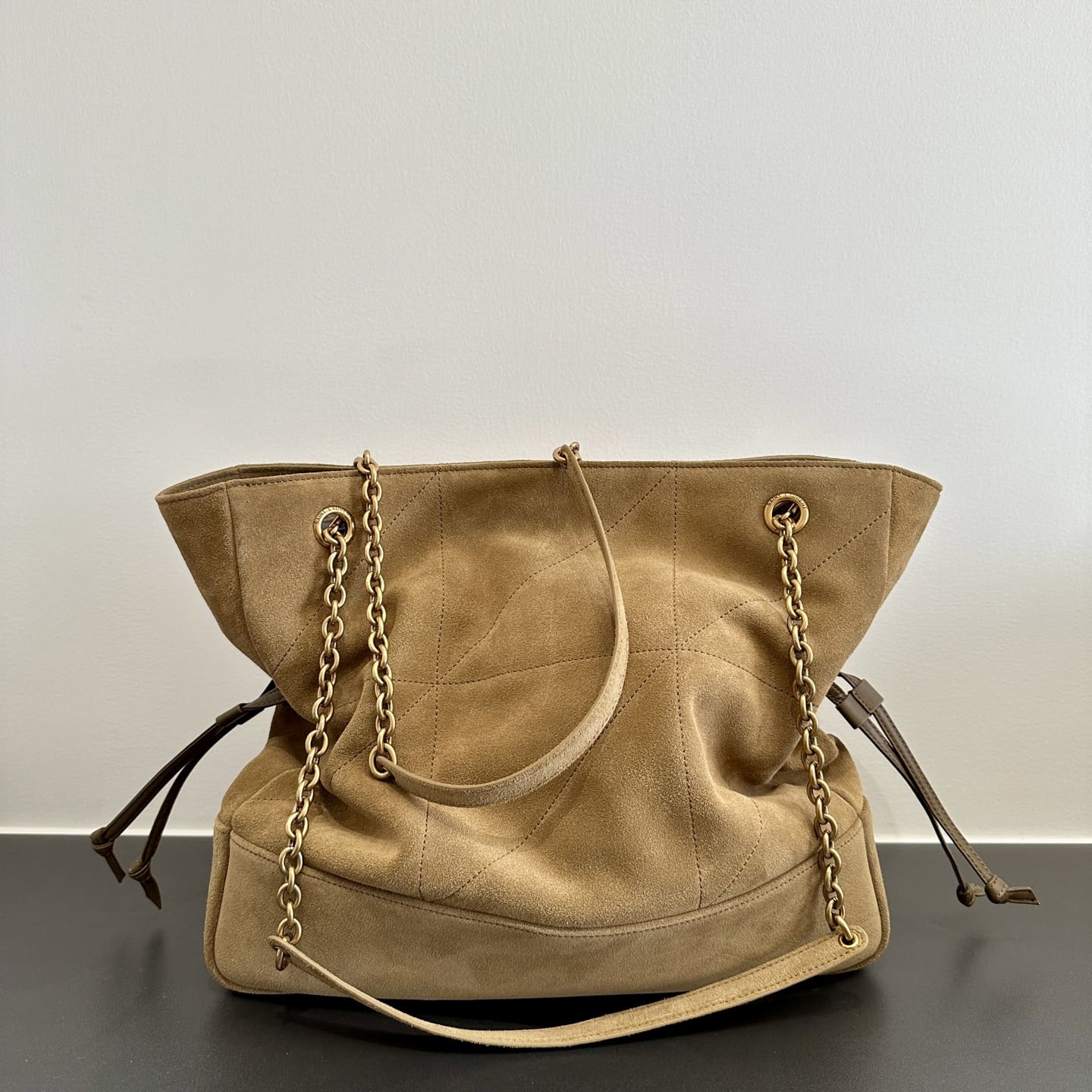 SAINT LAURENT small JAMIE SHOPPING in suede-GOLDEN LEAF