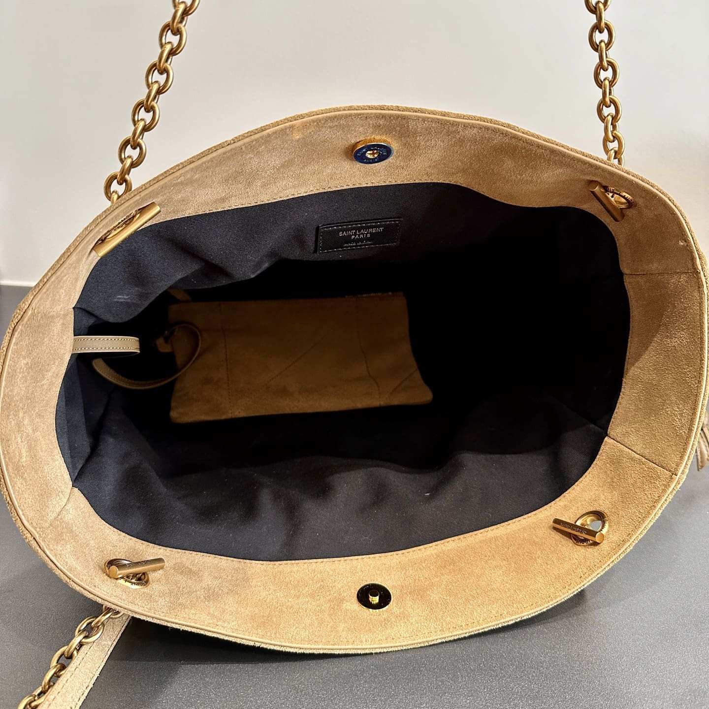 SAINT LAURENT small JAMIE SHOPPING in suede-GOLDEN LEAF