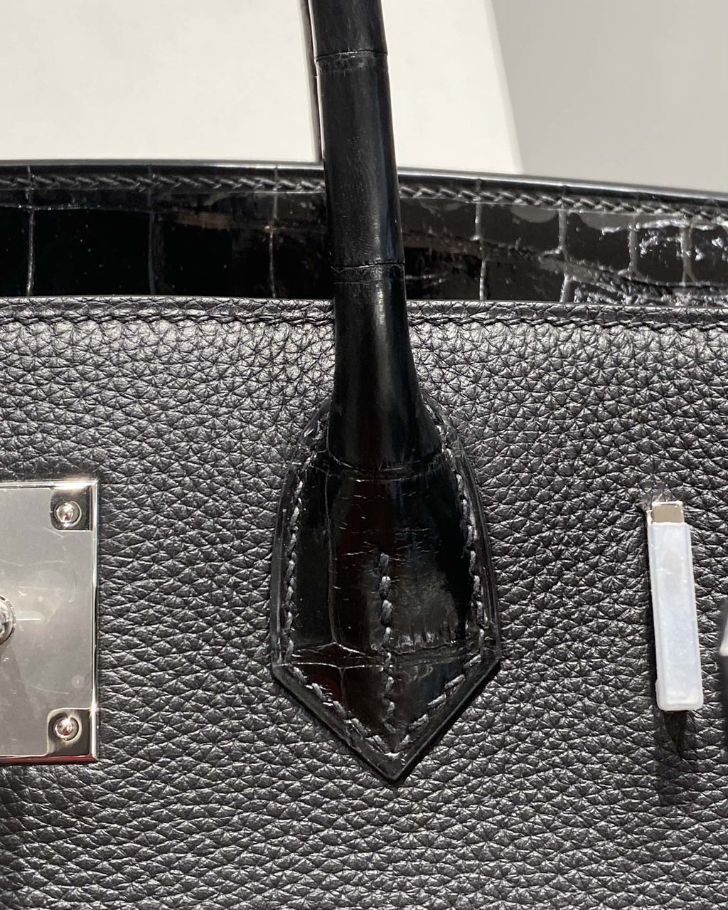 Hermès Black Togo and Shiny Niloticus Crocodile Touch Birkin 30 Palladium Hardware