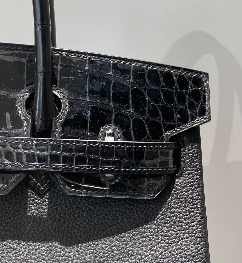 Hermès Black Togo and Shiny Niloticus Crocodile Touch Birkin 30 Palladium Hardware