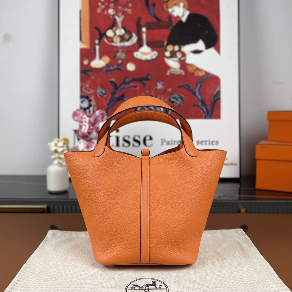 Hermès Orange Clemence Picotin Lock 18 Gold Hardware