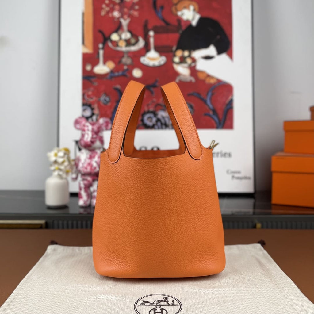Hermès Orange Clemence Picotin Lock 18 Gold Hardware