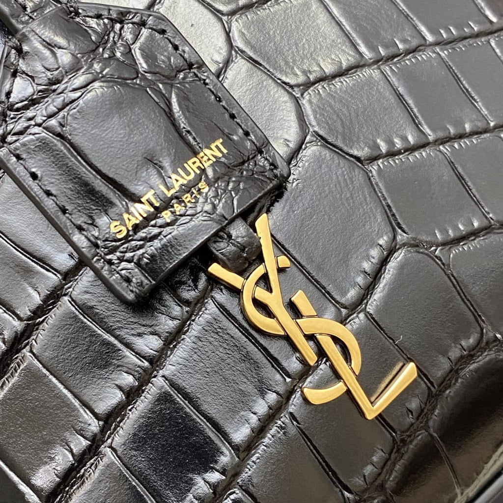 Saint Laurent  Calfskin Crocodile Embossed Paris Mini Toy Shopper Tote Black