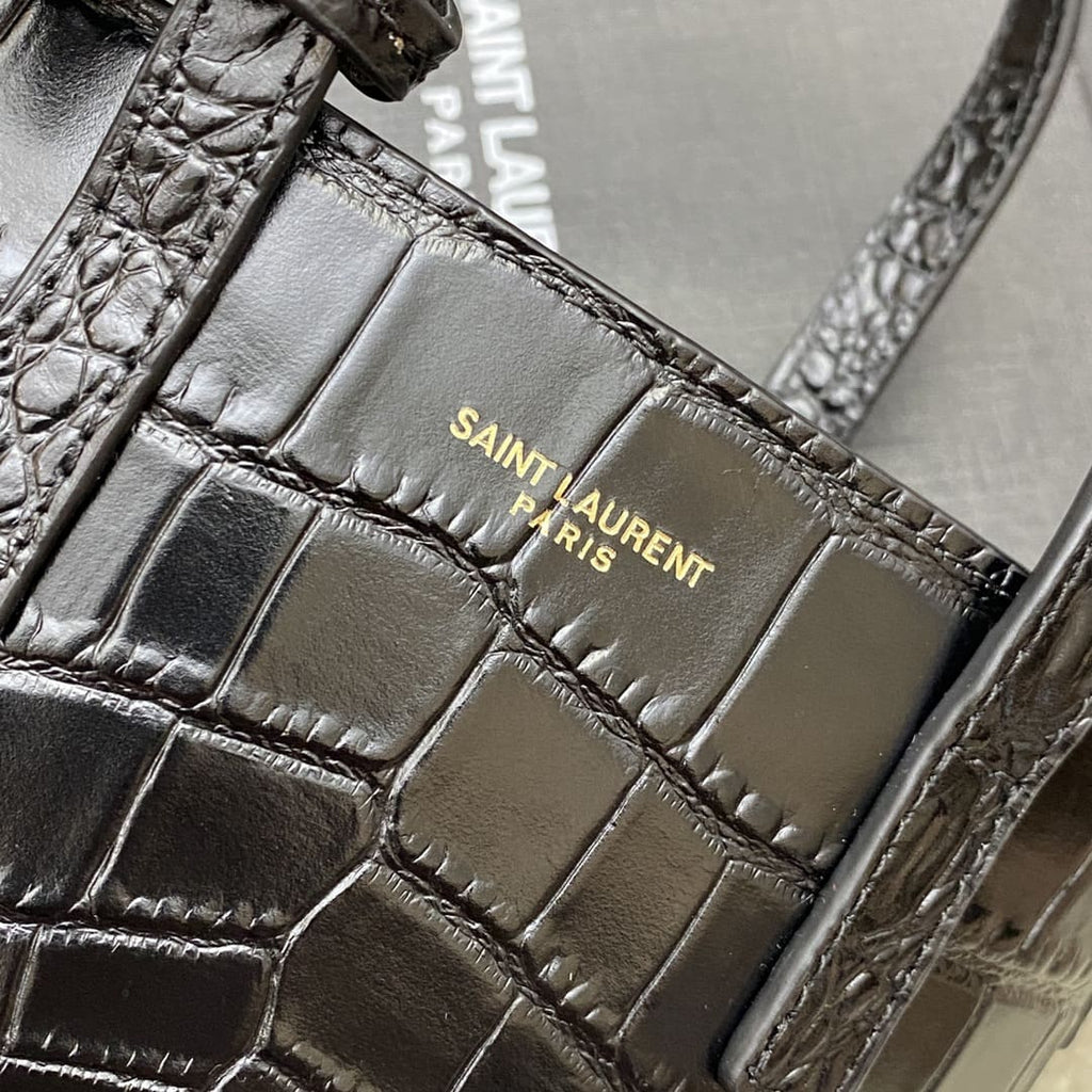 Saint Laurent  Calfskin Crocodile Embossed Paris Mini Toy Shopper Tote Black