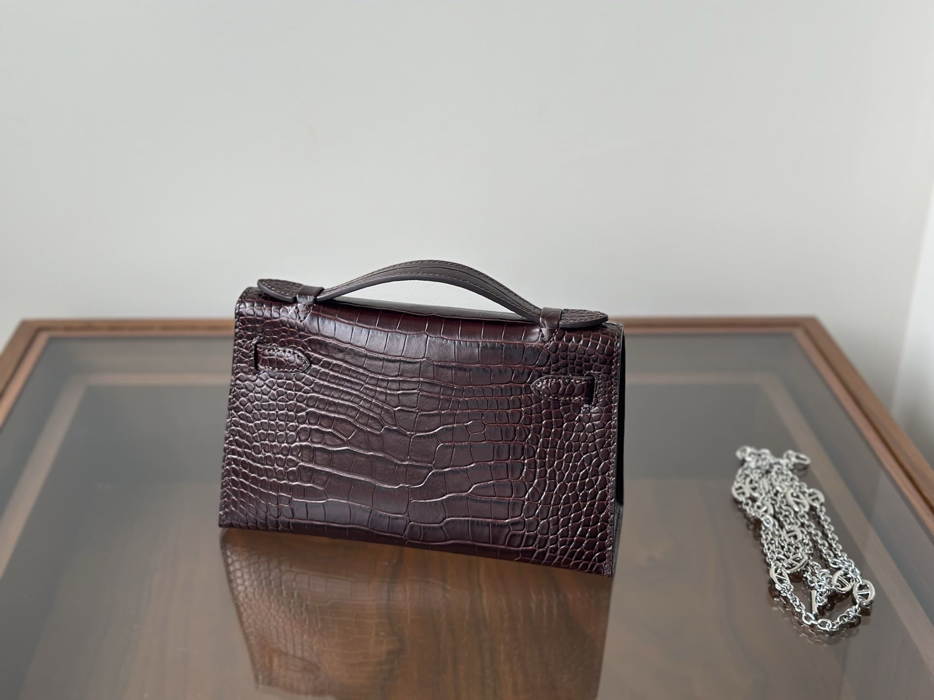 Hermès Améthyste Matte Alligator Kelly Pochette Palladium Hardware